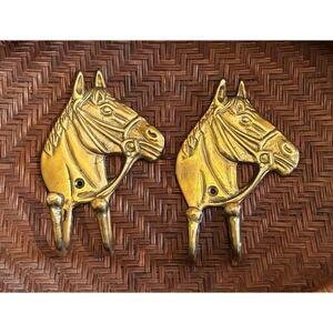 Pair of 5" Brass Horse Head Wall Hooks ~ Cottagecore